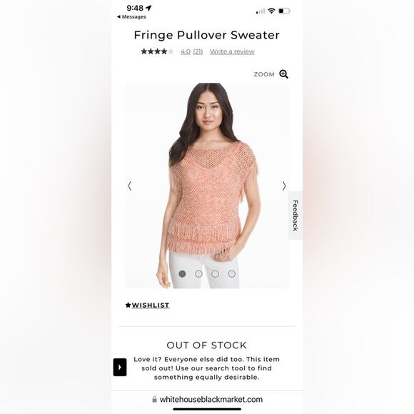 WHBM Peach Colored Fringe Pullover Sweater Size Medium (Runs Large) - Picture 11 of 11